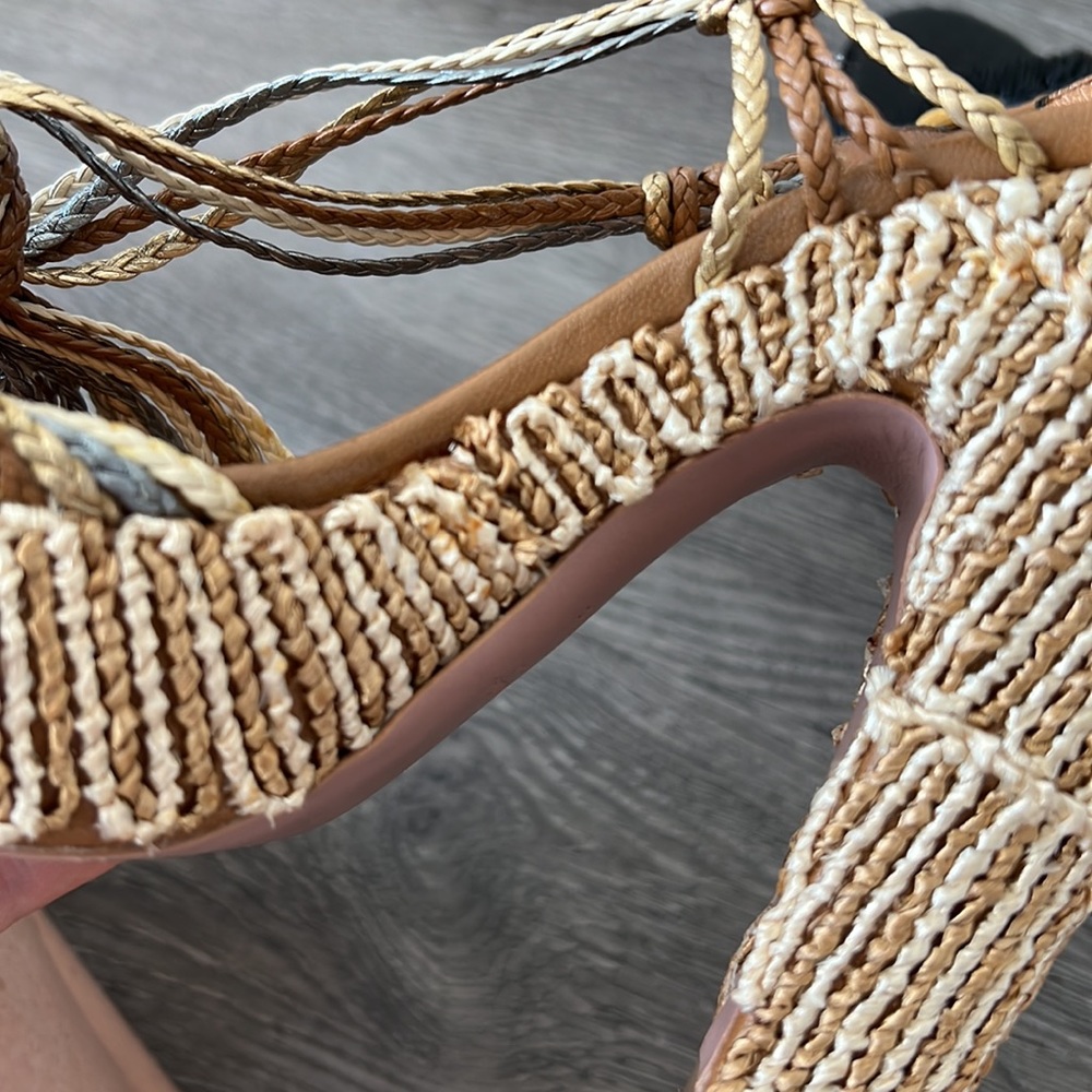 Prada Brown, Tan and Cream Braided Platform Sandals - Picture 13 of 14